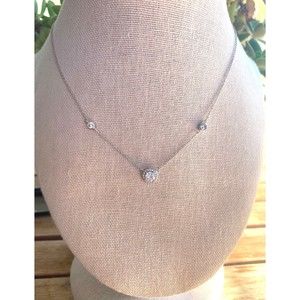 Sterling Silver 925 Cubic Zirconia Chain Stamped Necklace 16”
